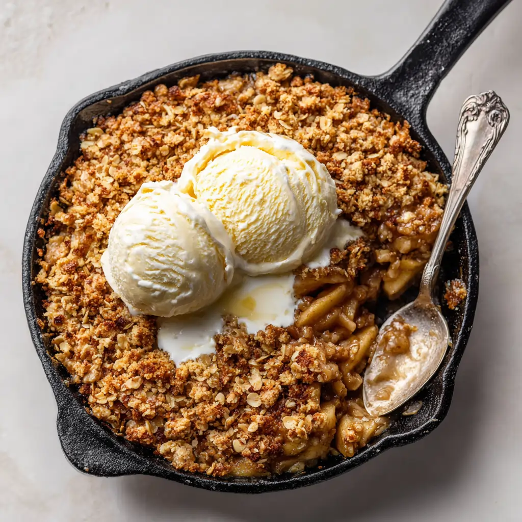 alibounaf Apple crisp in a cast iron skillet with a golden oat 580cdd8c b8ab 4d67 b4f1 be83083a0125