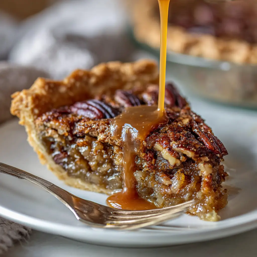 alibounaf Close up of a slice of pecan pie on a white plate wit 8256b207 ec69 4a5f 941f becde03ff4f5