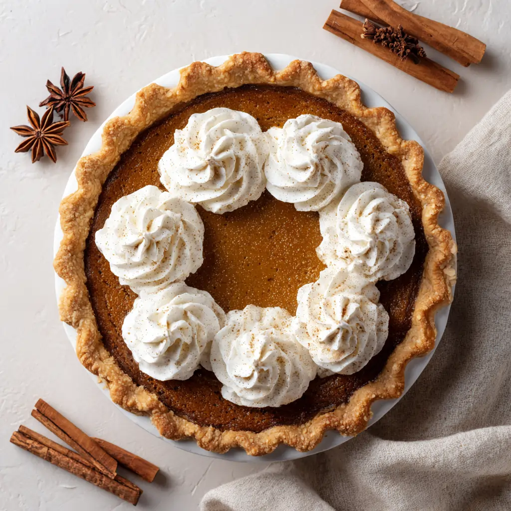 alibounaf Overhead shot of a perfectly baked pumpkin pie with w e2ccc114 05ff 4c44 a656 3bdc2a8ec633