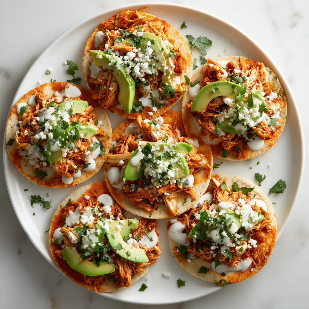 CHICKEN TINGA TOSTADAS THAT ARE QUICK & EASY ⏱️ 4 CHICKEN TINGA TOSTADAS 4